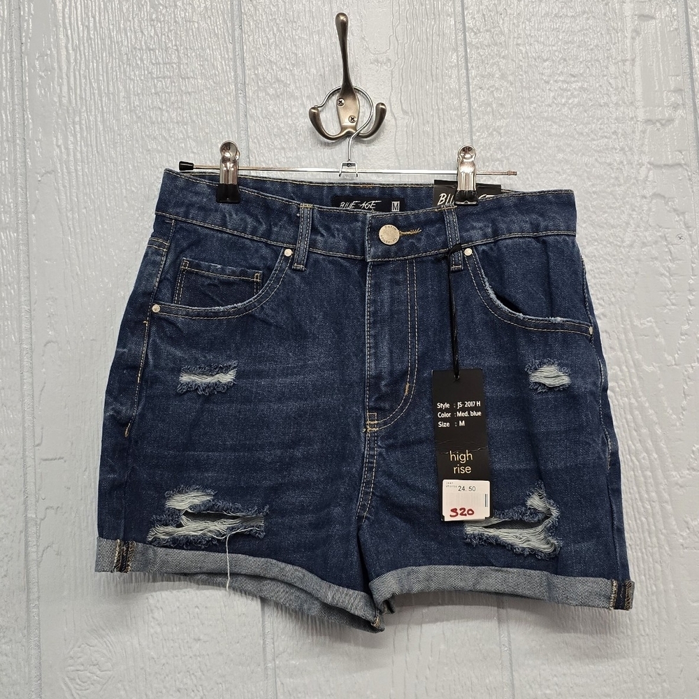 Blue Age Medium Women's Distressed Denim Shorts New (#57)